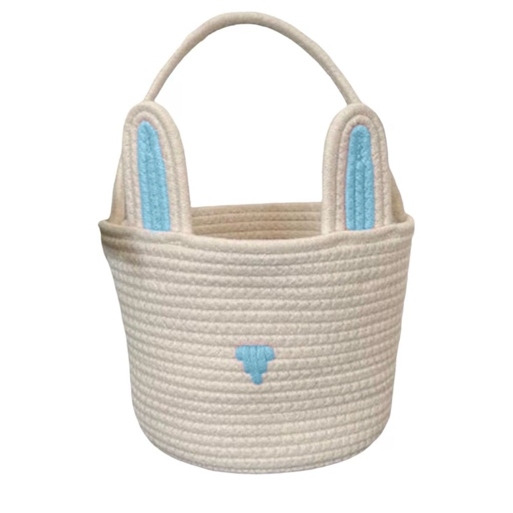 Cream and Light Blue Bunny Rope Basket - Kids Accessories-Large NWOT